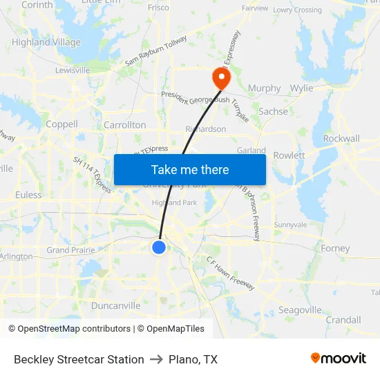 Beckley Streetcar Station to Plano, TX map
