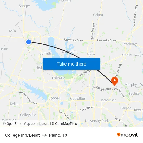 College Inn/Eesat to Plano, TX map