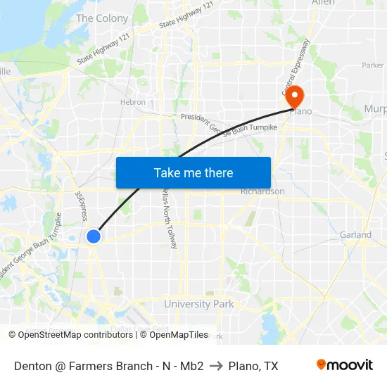 Denton @ Farmers Branch - N - Mb2 to Plano, TX map