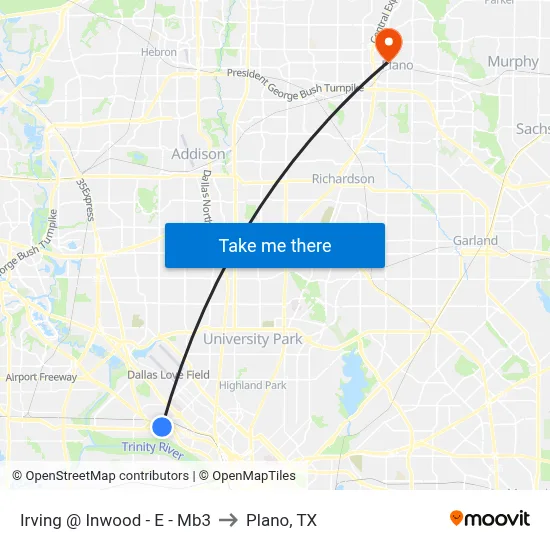 Irving @ Inwood - E - Mb3 to Plano, TX map