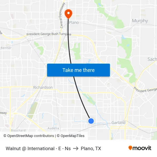 Walnut @ International - E - Ns to Plano, TX map