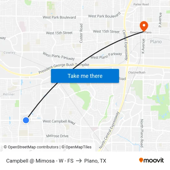 Campbell @ Mimosa - W - FS to Plano, TX map