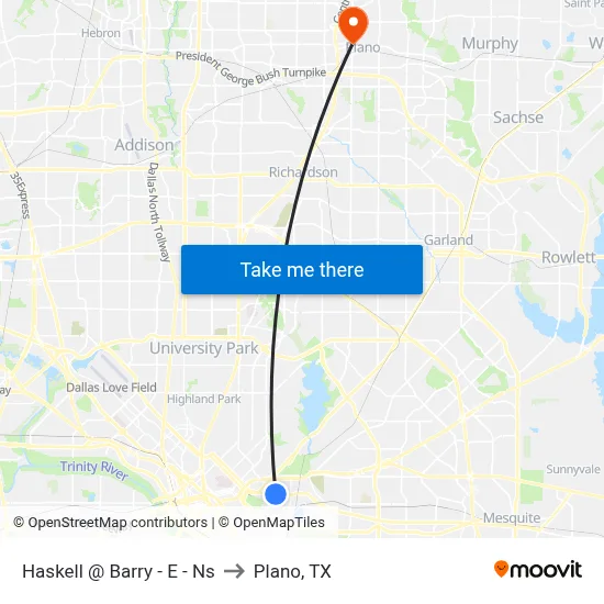 Haskell @ Barry - E - Ns to Plano, TX map