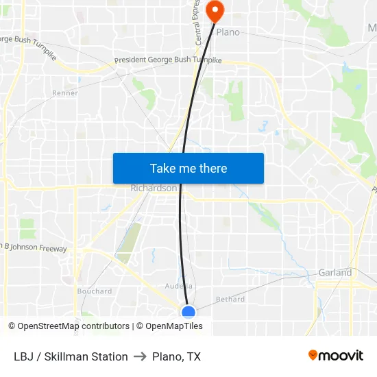LBJ / Skillman Station to Plano, TX map