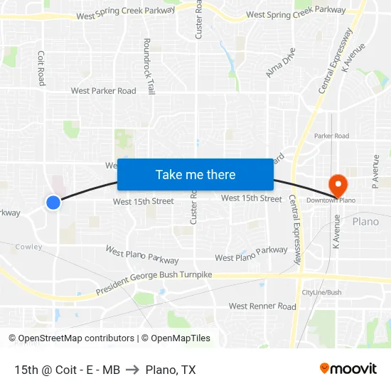 15th @ Coit - E - MB to Plano, TX map