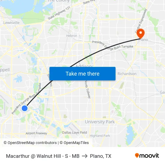 Macarthur @ Walnut Hill - S - MB to Plano, TX map