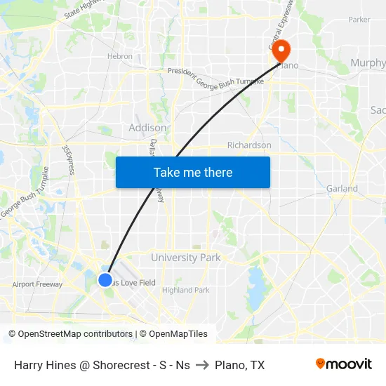 Harry Hines @ Shorecrest - S - Ns to Plano, TX map
