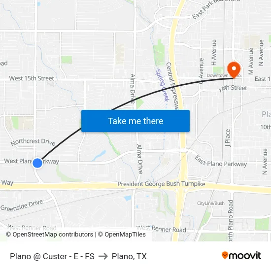 Plano @ Custer - E - FS to Plano, TX map