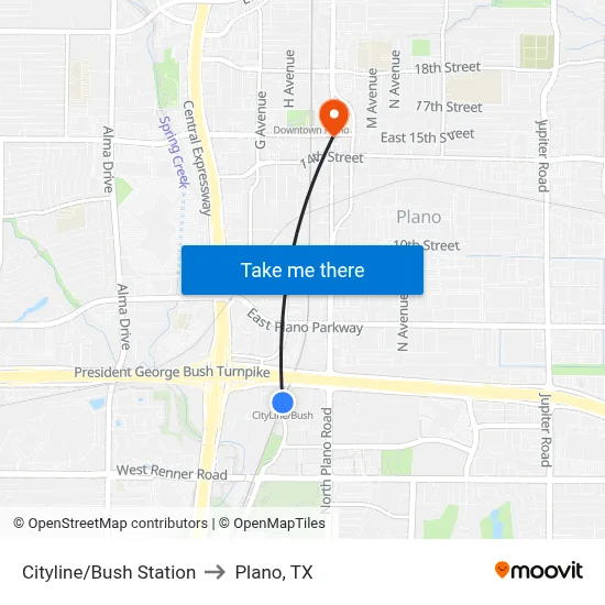 Cityline/Bush Station to Plano, TX map
