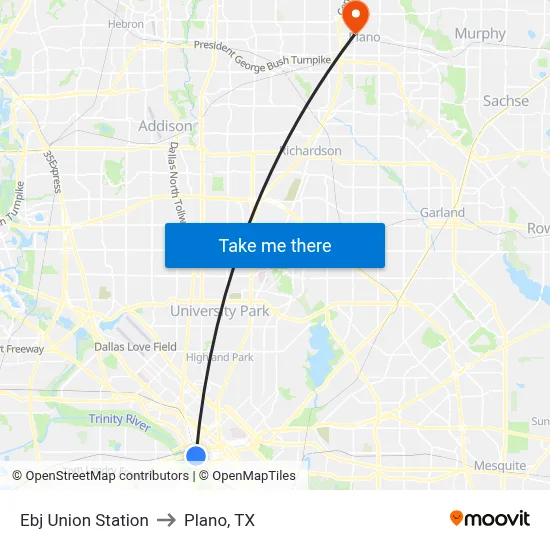 Ebj Union Station to Plano, TX map