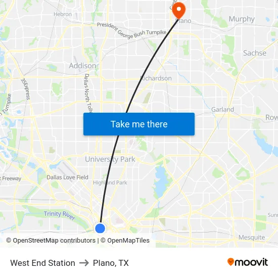 West End Station to Plano, TX map