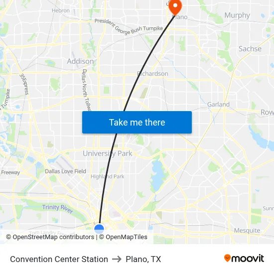 Convention Center Station to Plano, TX map
