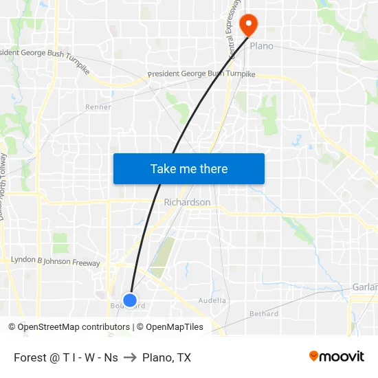 Forest @ T I - W - Ns to Plano, TX map