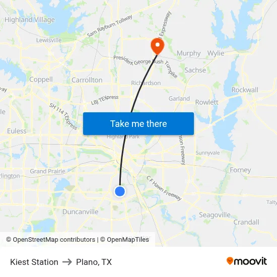 Kiest Station to Plano, TX map