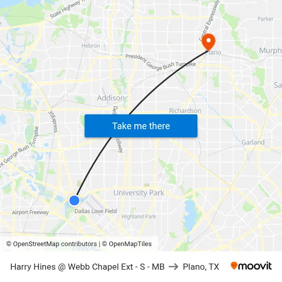 Harry Hines @ Webb Chapel Ext - S - MB to Plano, TX map