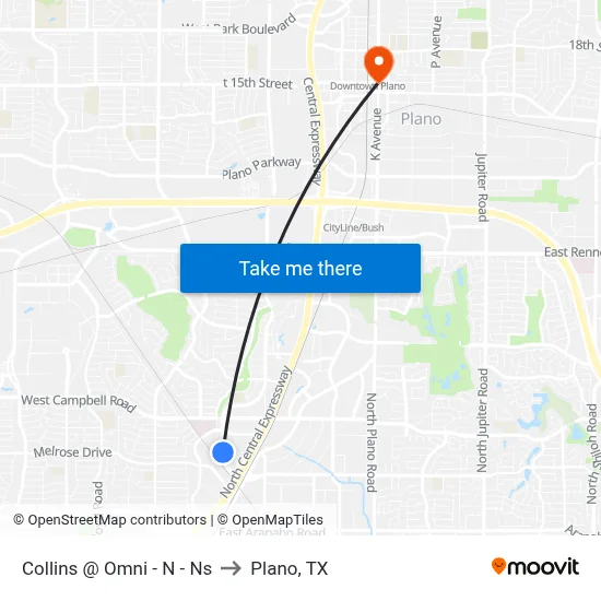 Collins @ Omni - N - Ns to Plano, TX map