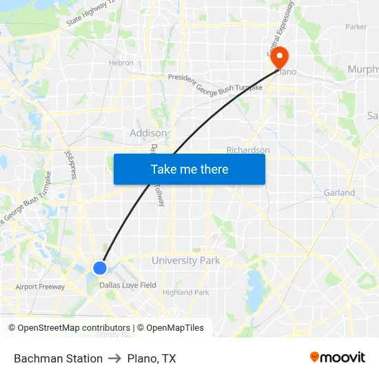 Bachman Station to Plano, TX map