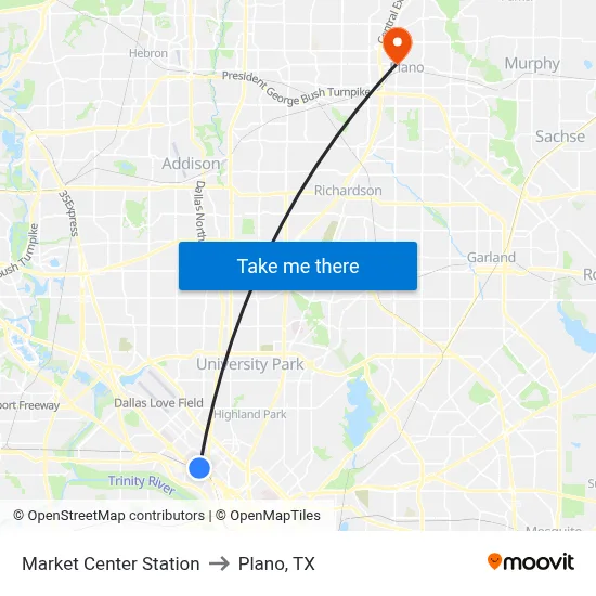 Market Center Station to Plano, TX map