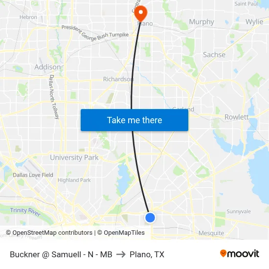 Buckner @ Samuell - N - MB to Plano, TX map