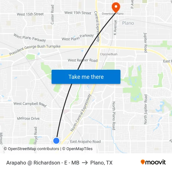 Arapaho @ Richardson - E - MB to Plano, TX map
