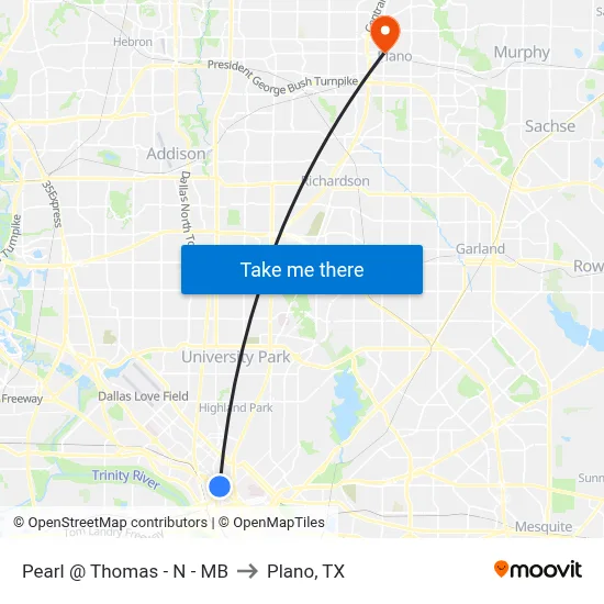 Pearl @ Thomas - N - MB to Plano, TX map