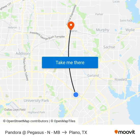Pandora @ Pegasus - N - MB to Plano, TX map