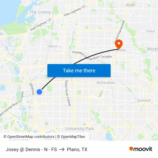 Josey @ Dennis - N - FS to Plano, TX map