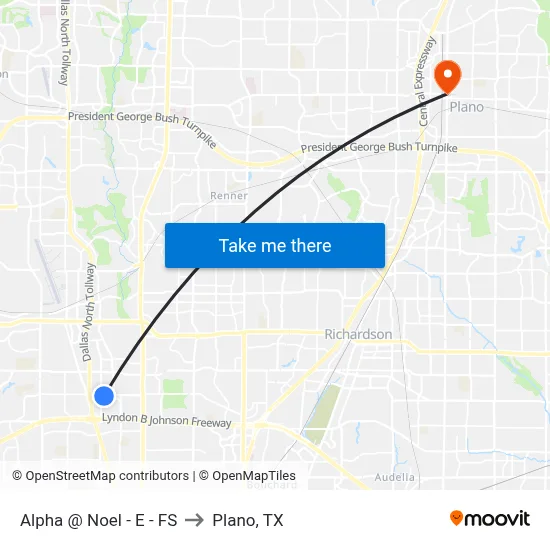 Alpha @ Noel - E - FS to Plano, TX map