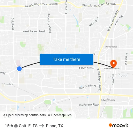 15th @ Coit- E- FS to Plano, TX map