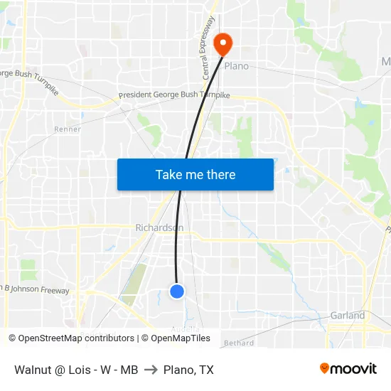 Walnut @ Lois - W - MB to Plano, TX map