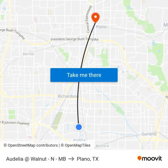Audelia @ Walnut - N - MB to Plano, TX map