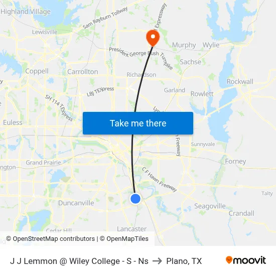 J J Lemmon @ Wiley College - S - Ns to Plano, TX map
