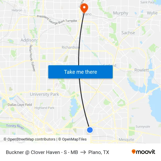Buckner @ Clover Haven - S - MB to Plano, TX map