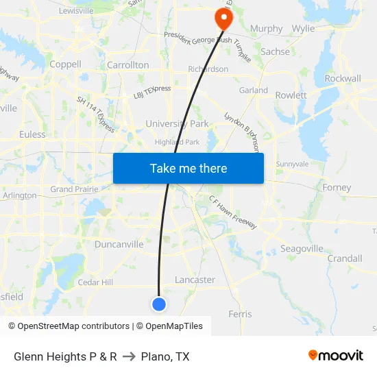 Glenn Heights P & R to Plano, TX map
