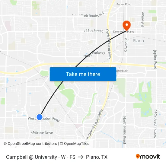 Campbell @ University - W - FS to Plano, TX map