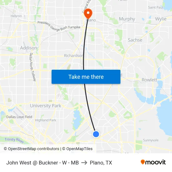 John West @ Buckner - W - MB to Plano, TX map