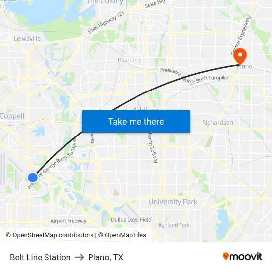 Belt Line Station to Plano, TX map