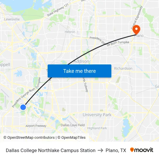 Dallas College Northlake Campus Station to Plano, TX map