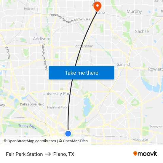 Fair Park Station to Plano, TX map