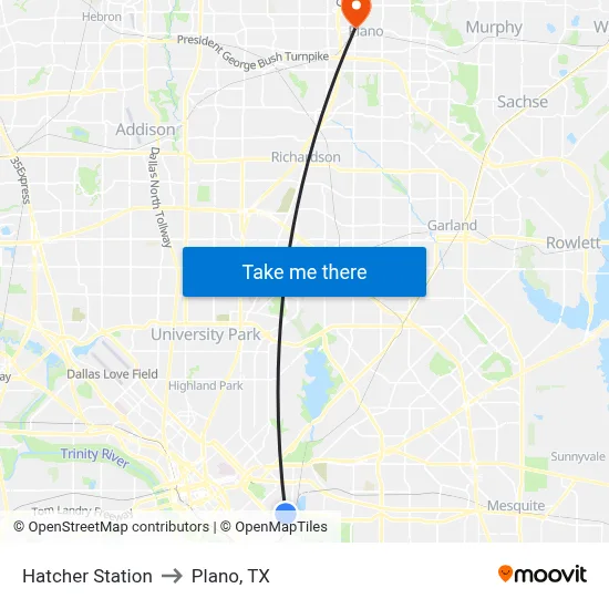 Hatcher Station to Plano, TX map