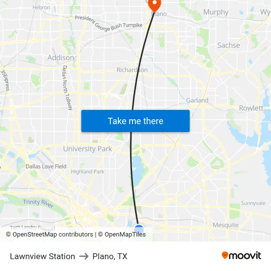 Lawnview Station to Plano, TX map