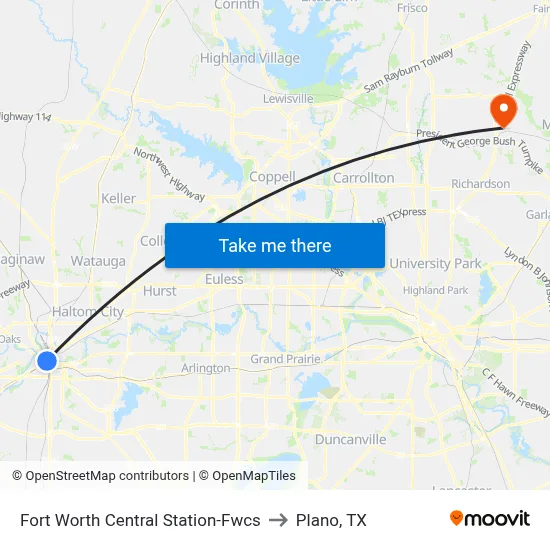 Fort Worth Central Station-Fwcs to Plano, TX map
