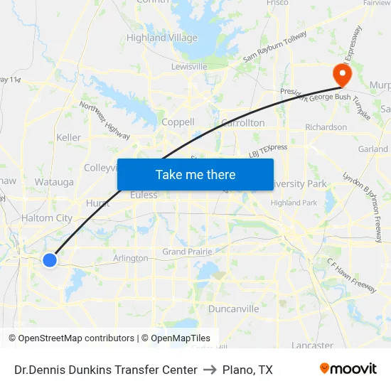 Dr.Dennis Dunkins Transfer Center to Plano, TX map