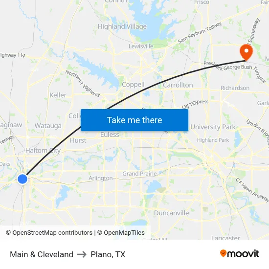 Main & Cleveland to Plano, TX map