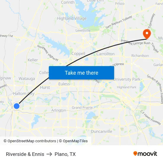 Riverside & Ennis to Plano, TX map