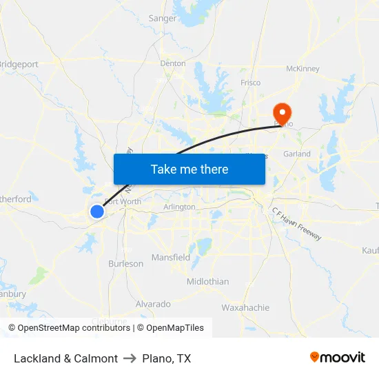 Lackland & Calmont to Plano, TX map