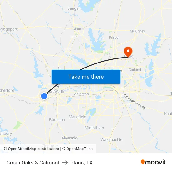 Green Oaks & Calmont to Plano, TX map