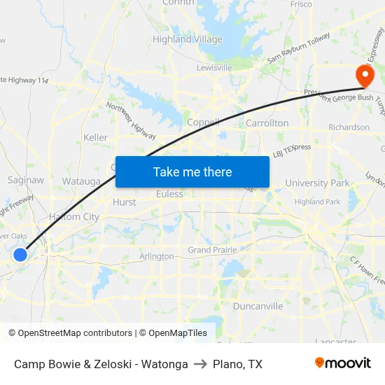 Camp Bowie & Zeloski - Watonga to Plano, TX map