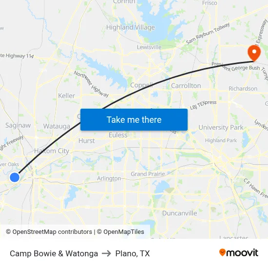 Camp Bowie & Watonga to Plano, TX map
