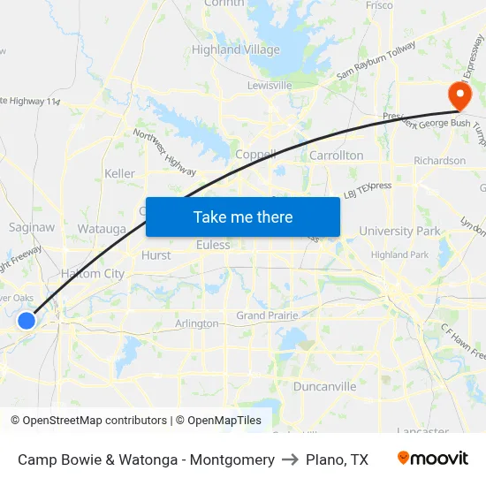Camp Bowie & Watonga - Montgomery to Plano, TX map